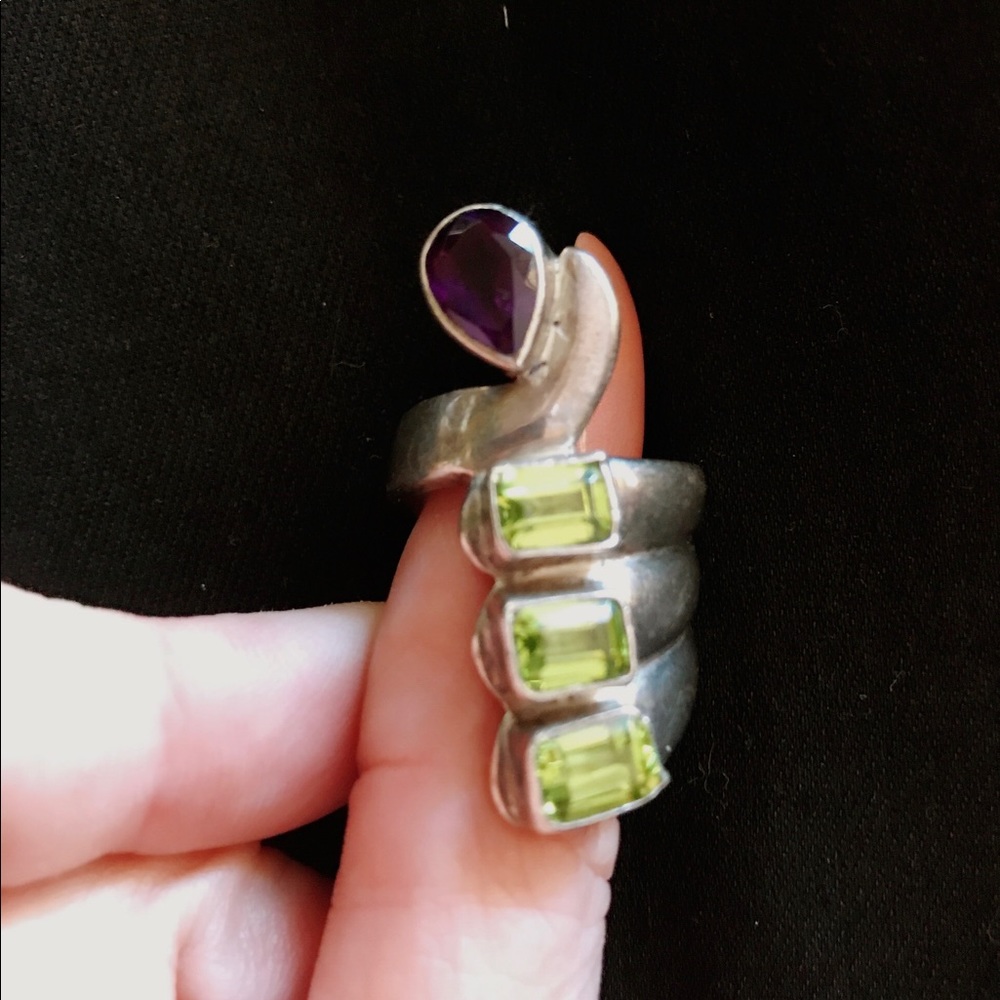 🆕.925 Solid Silver Bezel Set Peridot & Amethyst